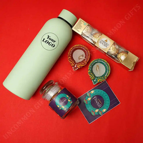 Matte Finish Water Bottle with Jute Bag Diwali Combo